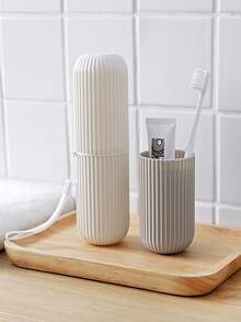 1pc Solid Color Toothbrush Box, Toothbrush Cup, Portable Travel Toiletry Cup For Outdoor - White - View 4