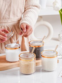 1pc Clear Spice Jar With Spoon, Seasoning Container For Kitchen - Clear - View 4