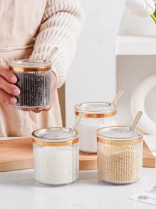 1pc Clear Spice Jar With Spoon, Seasoning Container For Kitchen - Clear - View 6