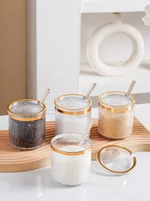 1pc Clear Spice Jar With Spoon, Seasoning Container For Kitchen - Clear - View 7