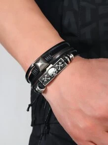 Fashionable And Popular 6pcs/set Men Yin & Yang Decor Bracelet For Jewelry Gift And For A Stylish Look - Black - View 4