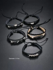 Fashionable And Popular 6pcs/set Men Yin & Yang Decor Bracelet For Jewelry Gift And For A Stylish Look - Black - View 6