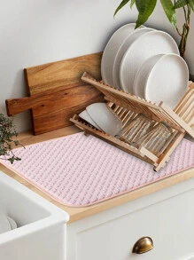 1pc Plain Dish Drying Mat, Pink Draining Mat For Kitchen - Pink - View 3