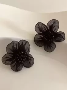 Pendientes de tachuela con diseño de flor - Negro - Ver 1