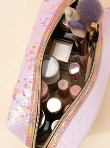 1 bolsa de maquillaje octogonal para mujer con adorno en forma de gato en polvo dorado para joyería, teléfono y almacenamiento de dinero - Multicolor - Ver 2