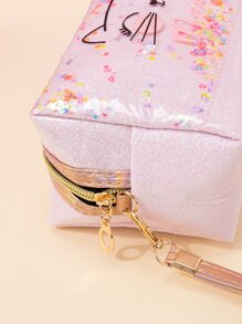 1 bolsa de maquillaje octogonal para mujer con adorno en forma de gato en polvo dorado para joyería, teléfono y almacenamiento de dinero - Multicolor - Ver 5