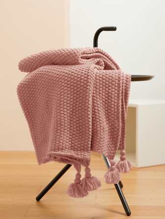 1 pièce Unicolore À Franges Couverture , Rose Canapé Couverture Pour Domestique , En Lisant