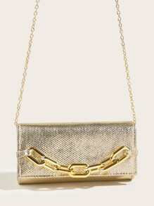 Metallic Envelope Bag Chain Decor Small Funky - Gold - View 2