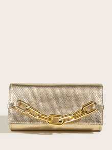 Metallic Envelope Bag Chain Decor Small Funky - Gold - View 7