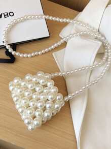 女孩人造珍珠串珠方形包迷你米色 - 白色 - 查看 6