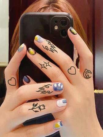 3張花和愛心圖案紋身貼紙