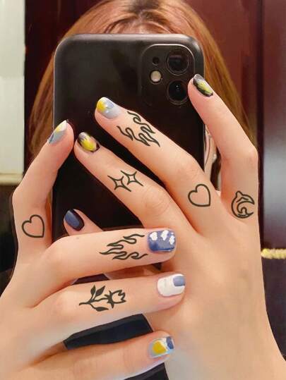 3張花和愛心圖案紋身貼紙