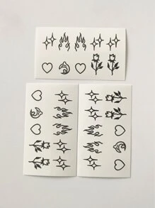3張花和愛心圖案紋身貼紙 - 彩色 - 查看 3