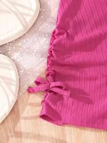 青少年纯色简约休闲无袖连体裤，配蝴蝶结