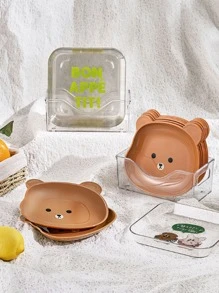 2入組套卡通小熊設計托盤家用可愛盤子 - 白色 - 查看 5