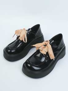 1pair Striped Pattern Shoelaces, Polyester Cute Accessories For Sneakers - Multicolor - View 1