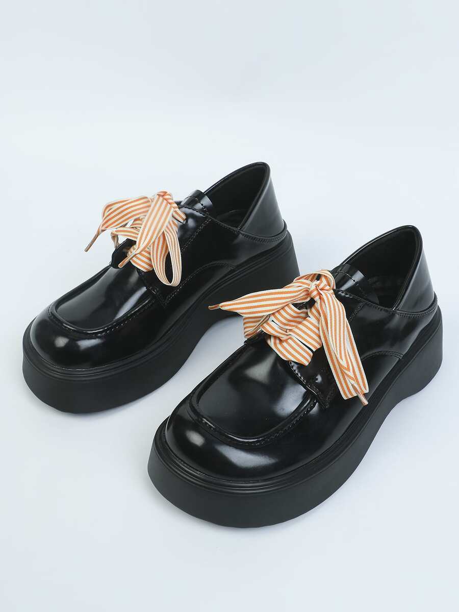 1pair Striped Pattern Shoelaces, Polyester Cute Accessories For Sneakers - Multicolor - View 1