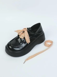 1pair Striped Pattern Shoelaces, Polyester Cute Accessories For Sneakers - Multicolor - View 2