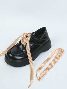 1pair Striped Pattern Shoelaces, Polyester Cute Accessories For Sneakers - Multicolor - View 4