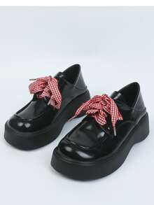 1pair Gingham Pattern Shoelaces, Red Polyester Cute Accessories For Sneakers - Multicolor - View 1