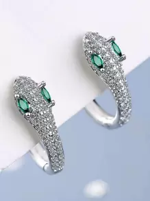 Cubic Zirconia Decor Snake Design Hoop Earrings - Silver - View 2