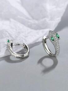Cubic Zirconia Decor Snake Design Hoop Earrings - Silver - View 4