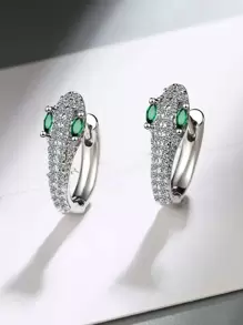 Cubic Zirconia Decor Snake Design Hoop Earrings - Silver - View 5