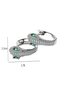 Cubic Zirconia Decor Snake Design Hoop Earrings - Silver - View 6