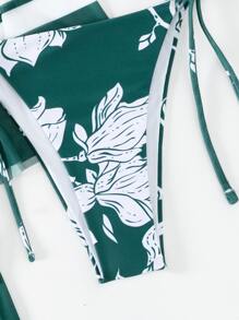 熱帶印花三角型頸帶夏日沙灘比基尼套裝與和服 - 墨綠色 - 查看 3