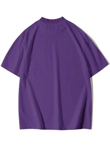 Manfinity Hypemode Hombres Camiseta con estampado de slogan de cuello alto - Morado - Ver 2