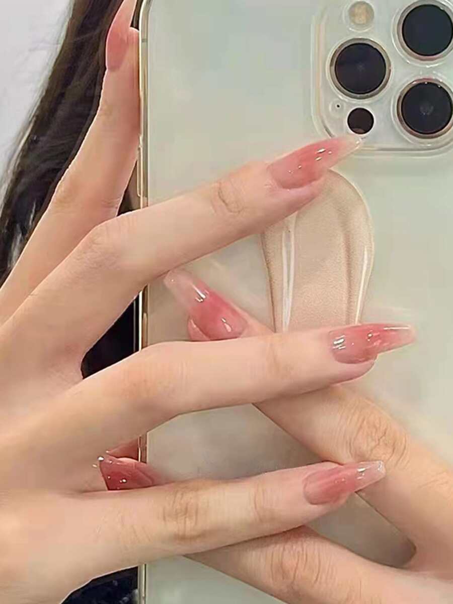 24 chiếc Móng tay giả ombre dài quan tài & 1 dũa móng tay & 1 băng dính - Nhiều màu - Xem 1