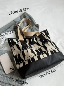 Cartoon Graphic Shoulder Tote Bag Small Cute - Black and White - View 4