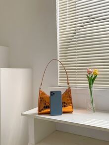 Crocodile Embossed Bag Metallic Funky Top Handle - Orange - View 4