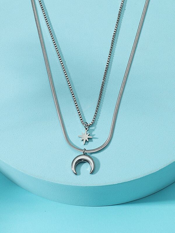 Men Moon Decor Layered Chain Necklace SHEIN USA