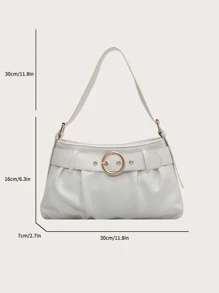 Buckle Decor Ruched Bag Medium White Elegant - White - View 6