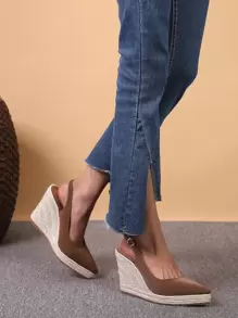 Minimalist Point Toe Espadrille Slingback Wedge Court Shoes - Brown - View 1