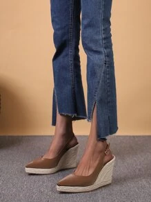 Minimalist Point Toe Espadrille Slingback Wedge Court Shoes - Brown - View 2