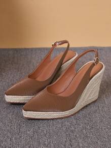 Minimalist Point Toe Espadrille Slingback Wedge Court Shoes - Brown - View 4