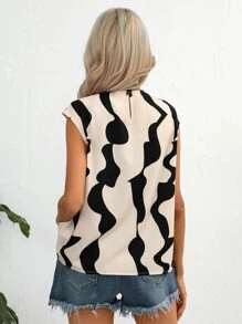 SHEIN Privé Áo sơ mi nữ Uốn nếp Đồ họa Giải trí - Màu be - Xem 2