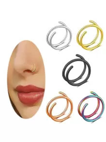 5 Cái/bộ Đôi Mũi Xoắn Ốc Nhẫn Đơn Giản Nhiều Kết Hợp Thép Không Gỉ Phổ Biến Xuyên Cơ Thể Món Quà Trang Sức Dành Cho Nữ & Nam - Nhiều màu - Xem 1