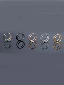 5 Cái/bộ Đôi Mũi Xoắn Ốc Nhẫn Đơn Giản Nhiều Kết Hợp Thép Không Gỉ Phổ Biến Xuyên Cơ Thể Món Quà Trang Sức Dành Cho Nữ & Nam - Nhiều màu - Xem 2