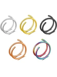 5 Cái/bộ Đôi Mũi Xoắn Ốc Nhẫn Đơn Giản Nhiều Kết Hợp Thép Không Gỉ Phổ Biến Xuyên Cơ Thể Món Quà Trang Sức Dành Cho Nữ & Nam - Nhiều màu - Xem 3