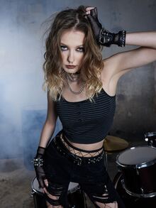 ROMWE Grunge Punk Striped Button Front Cami Top - Grey - View 5