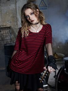 ROMWE Grunge Punk Striped Drop Shoulder Tee, School - Multicolor - View 4