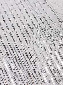 Fringe Trim Wrap Sequin Dress - Silver - View 3