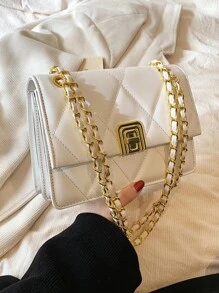 Quilted Square Bag Twist Lock White Elegant - Beige - View 1