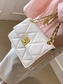 Quilted Square Bag Twist Lock White Elegant - Beige - View 6
