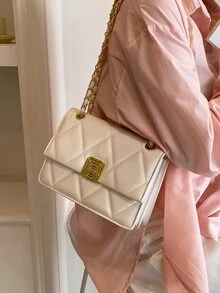 Quilted Square Bag Twist Lock White Elegant - Beige - View 7