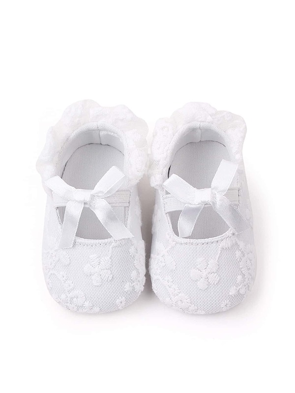 New Infant Soft Bottom Infant Shoes 0-1 Year Old Floral Lace Bow Princess Dress Shoes White Toddler