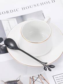 6 lingurițe de amestecat cafea în formă de frunză din oțel inoxidabil, accesorii de bucătărie pentru nunți, petreceri, camping, deserturi - Negru - Vizualizare 3